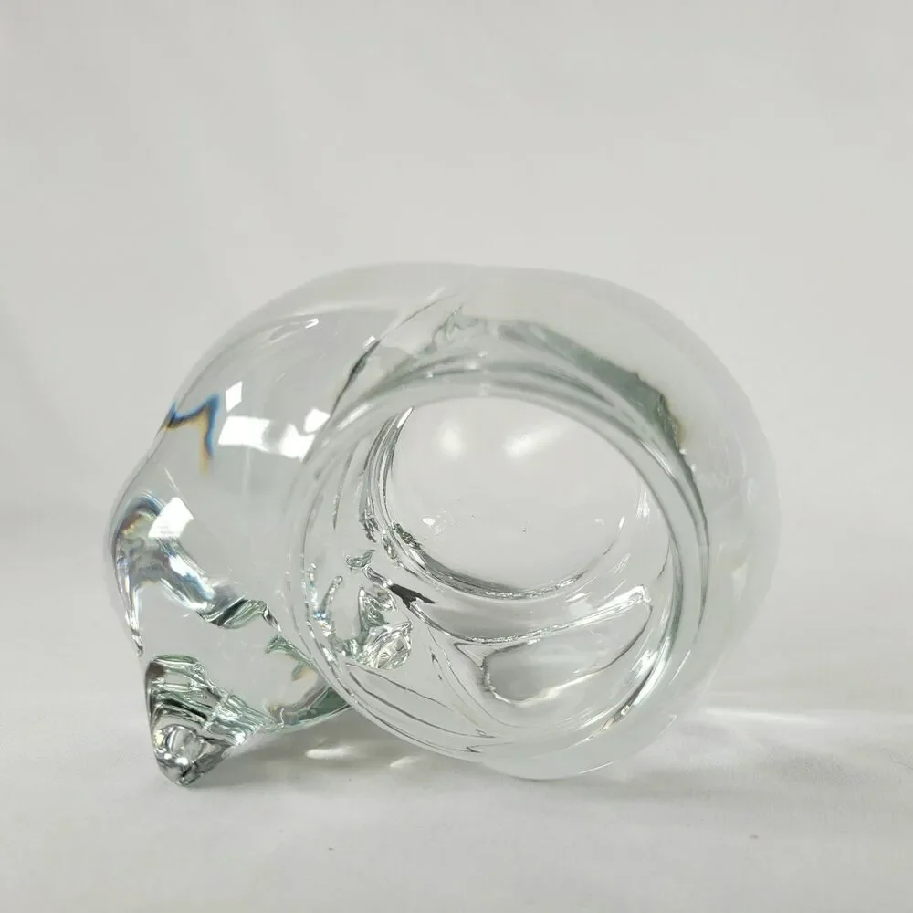 Vintage Indiana Glass Sleeping Kitty Cat Clear Votive Tealight Candle Holder MCM